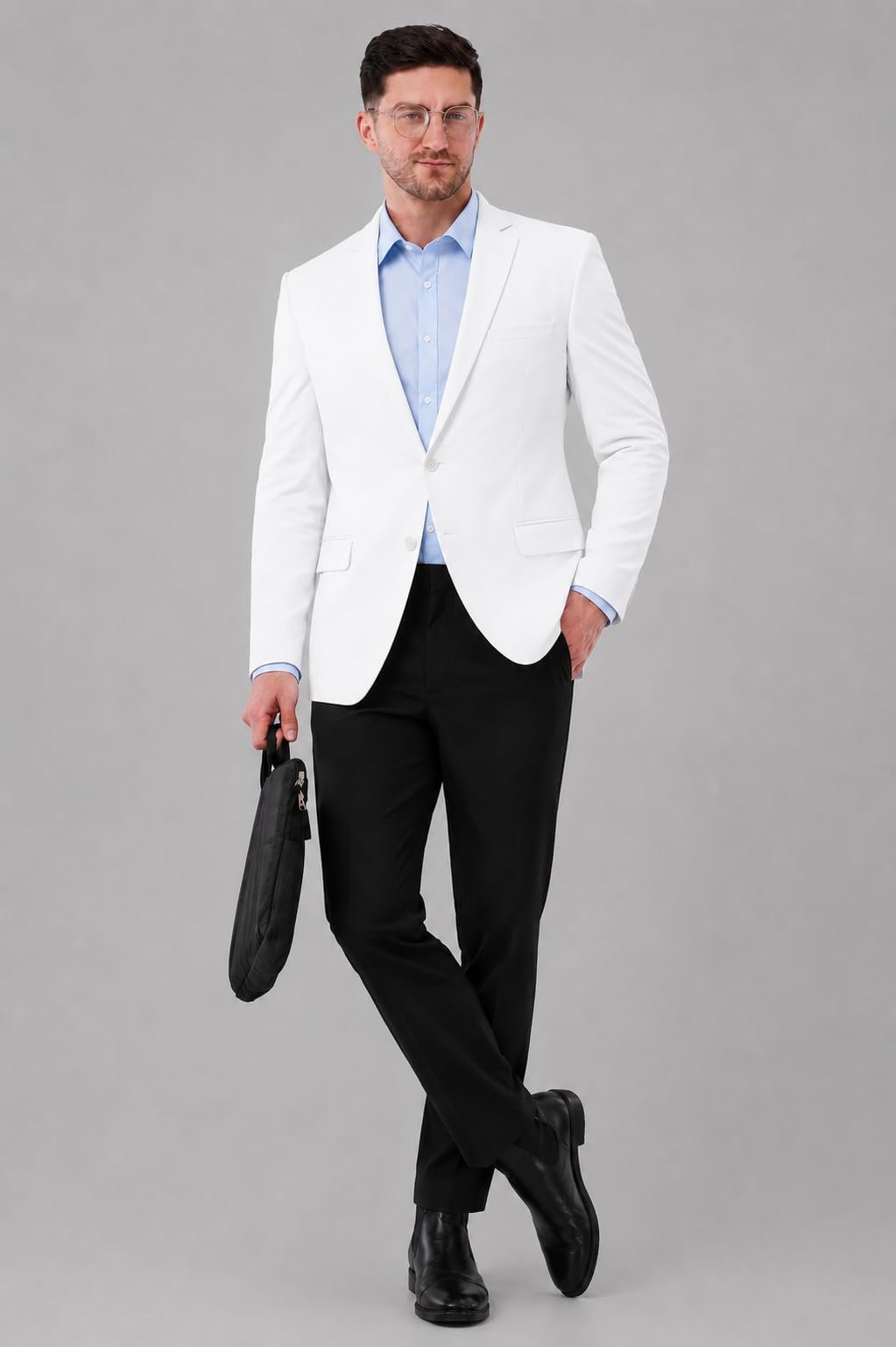 SaintX Men's Premium 4-Way Comfy Stretch Sunscreen Blazer | Light Weight, Designed for Summers | Fully Lined | Comfort able Slim Fit | Wrinkle Resistant & Formal Signature Coat (JK11_White_46)
