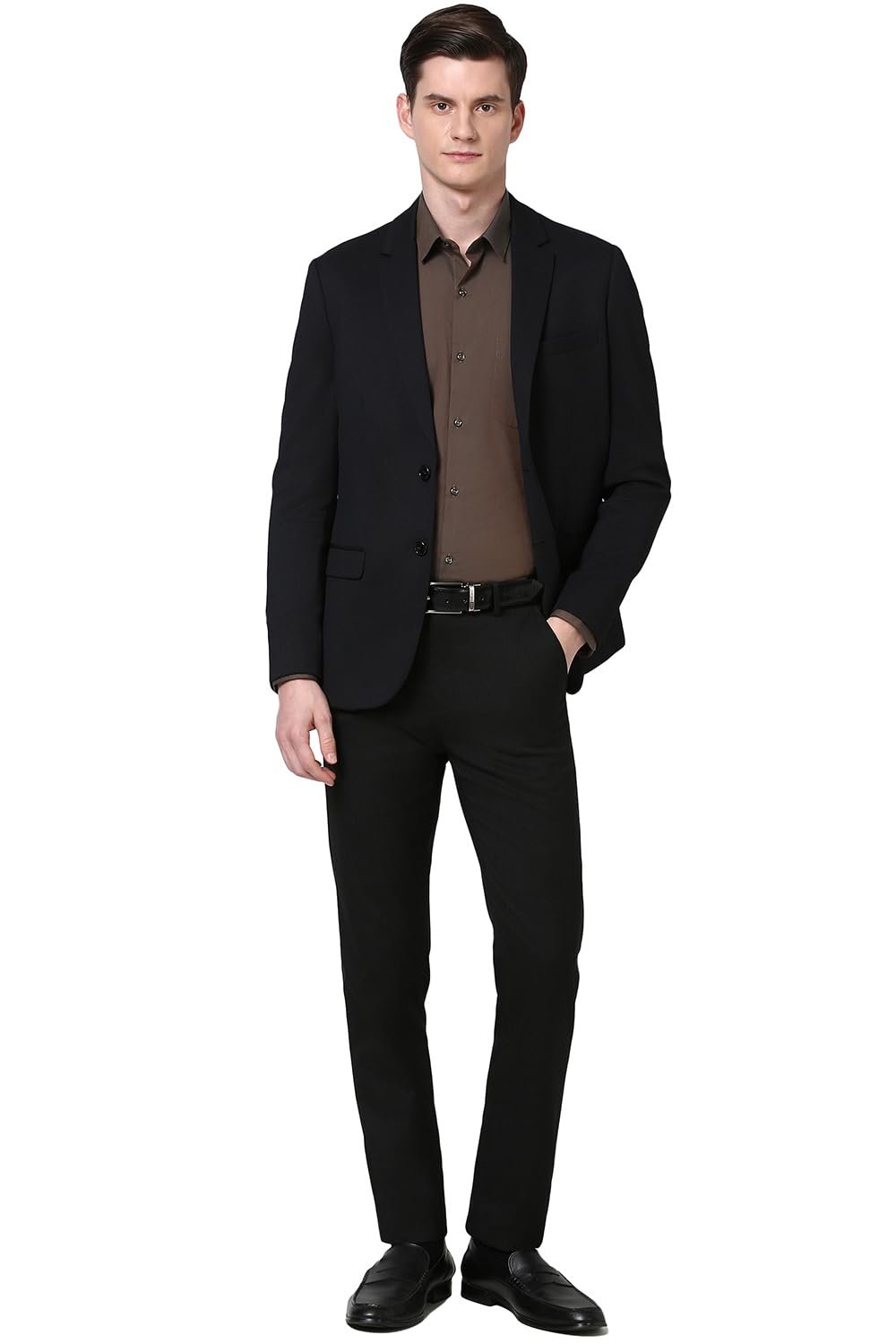 Peter England Men Black Textured Slim Fit Formal Blazer