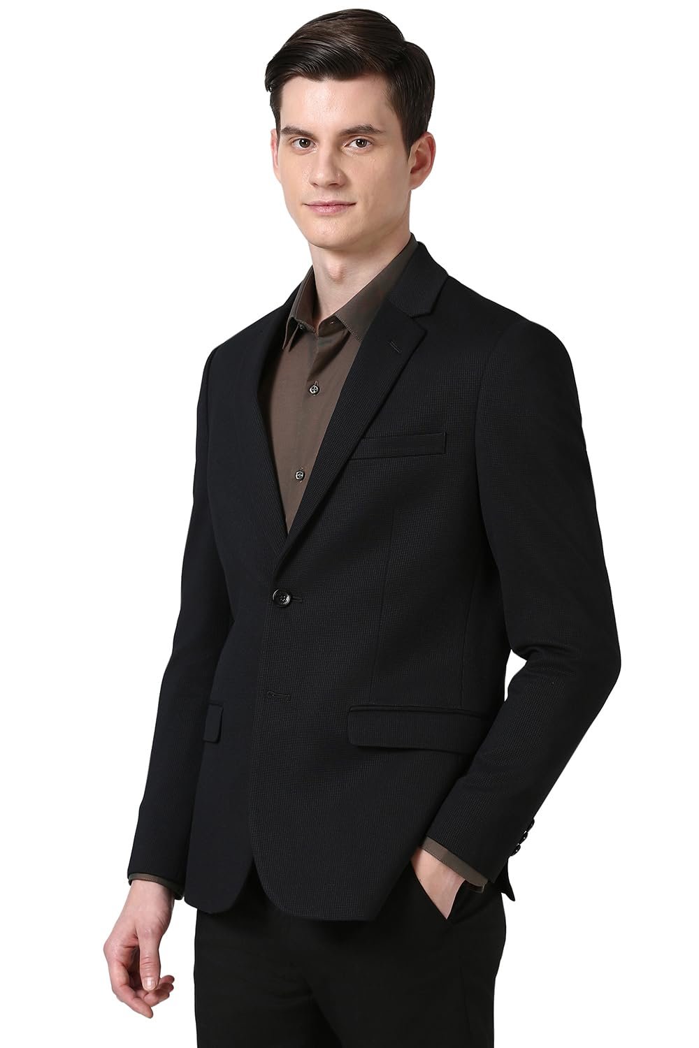 Peter England Men Black Textured Slim Fit Formal Blazer