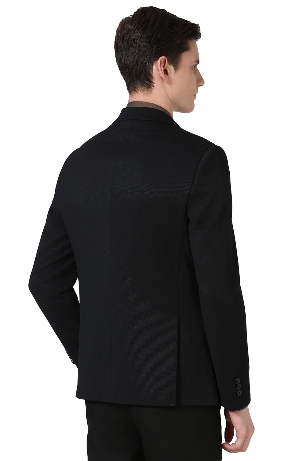 Peter England Men Black Textured Slim Fit Formal Blazer