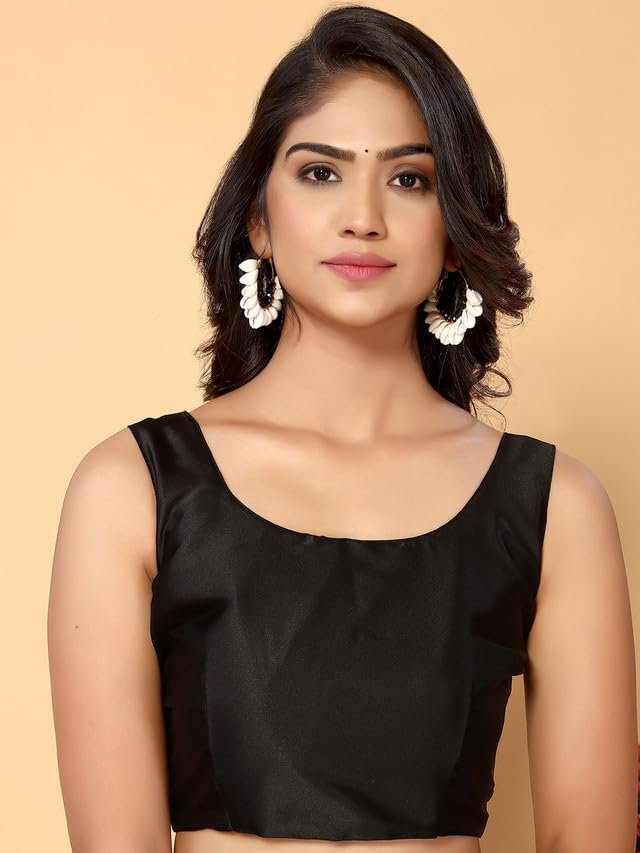 SIRIL Women's Satin Silk Hot Fixing Stone Work Saree with Unstitched Blouse(3111S412_Black)