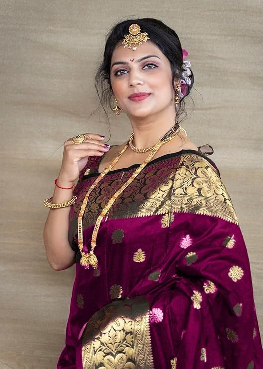 C J Enterprise Women's Pure Kanjivaram Silk Saree Banarasi Soft Design Wear Pattu Sarees Latest Cotton With Blouse Piece Kanchipuram for Wedding sadi new ladies 2025 (Vruksh-50) (Magenta)
