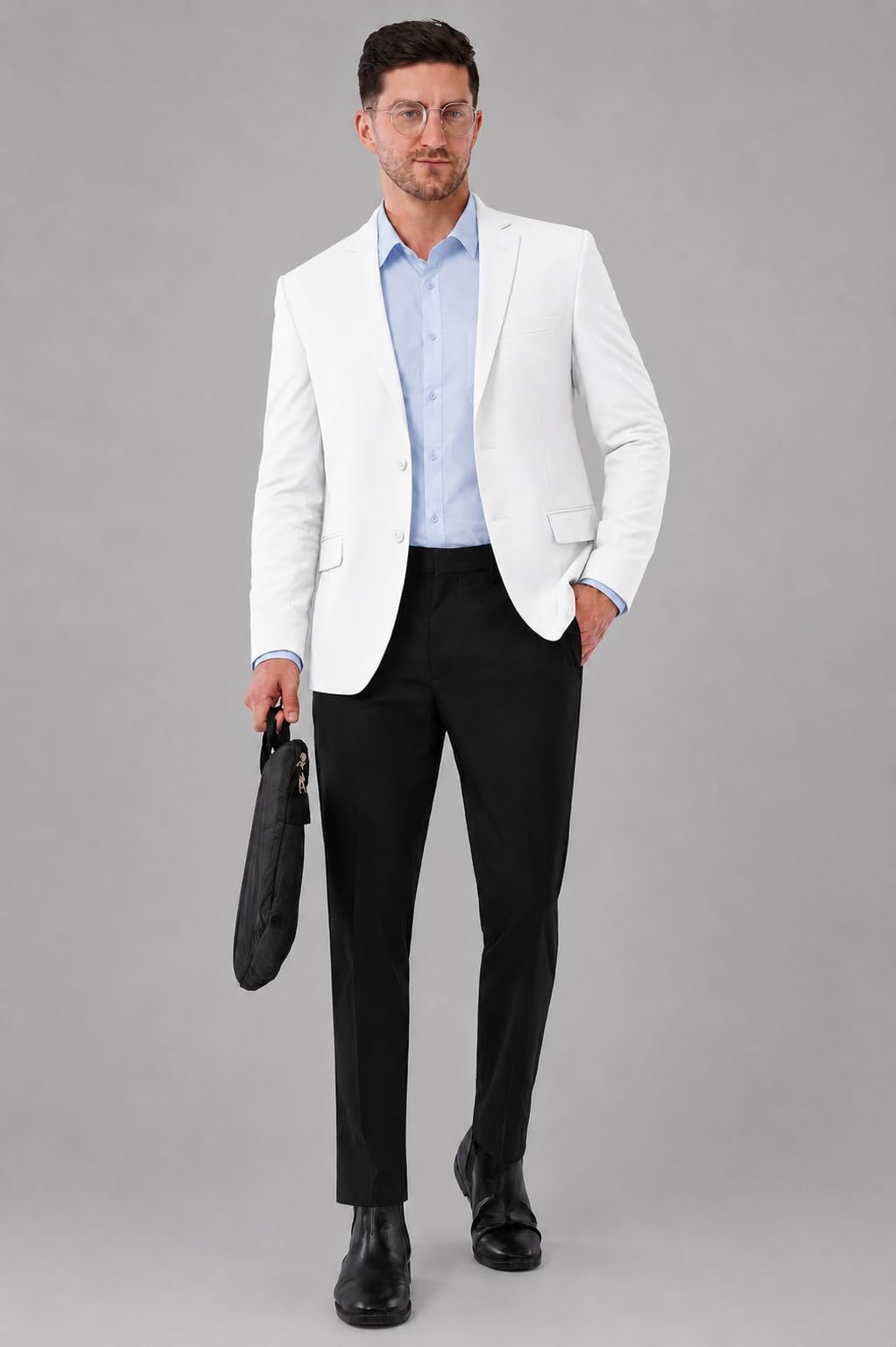 SaintX Men's Premium 4-Way Comfy Stretch Sunscreen Blazer | Light Weight, Designed for Summers | Fully Lined | Comfort able Slim Fit | Wrinkle Resistant & Formal Signature Coat (JK11_White_46)