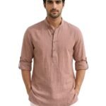 218 VASTRA Men’s Crinkle Cotton Short Kurta Brown Colour Textured Fabric Regular Fit Casual Ethnic Wear for Men Size Large