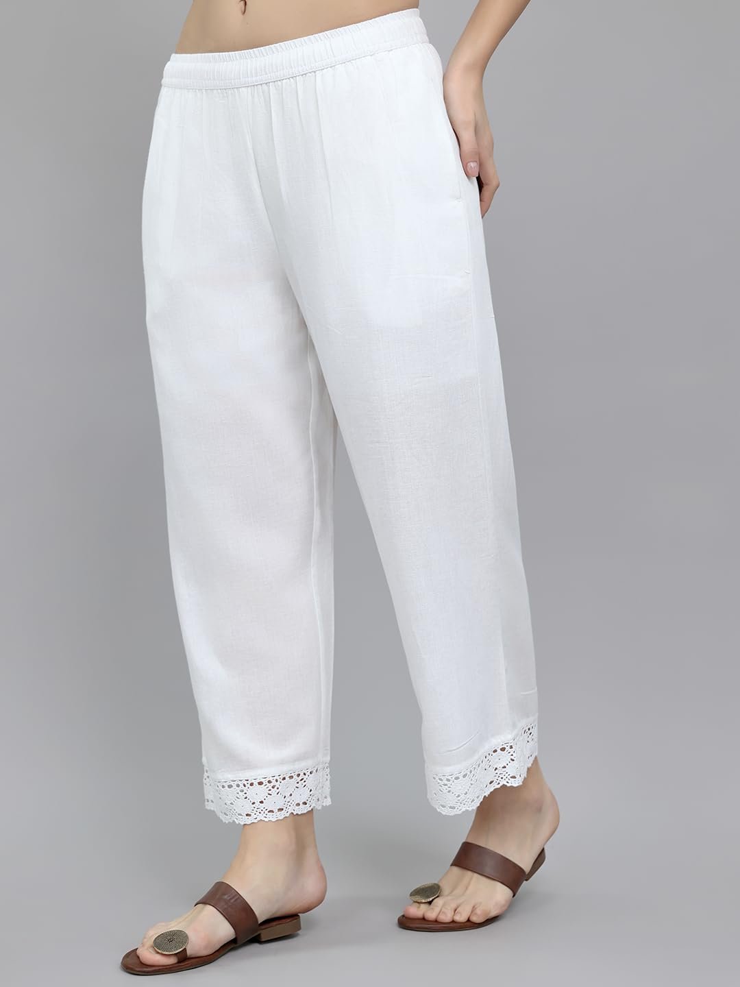 Monte Carlo Women Regular Fit Plazo |High Waist Palazzo Pants for Women | Wide Leg Trouser Pants | Relaxed Fit Pleated Trousers for Casual & Semi-Formal Wear White L