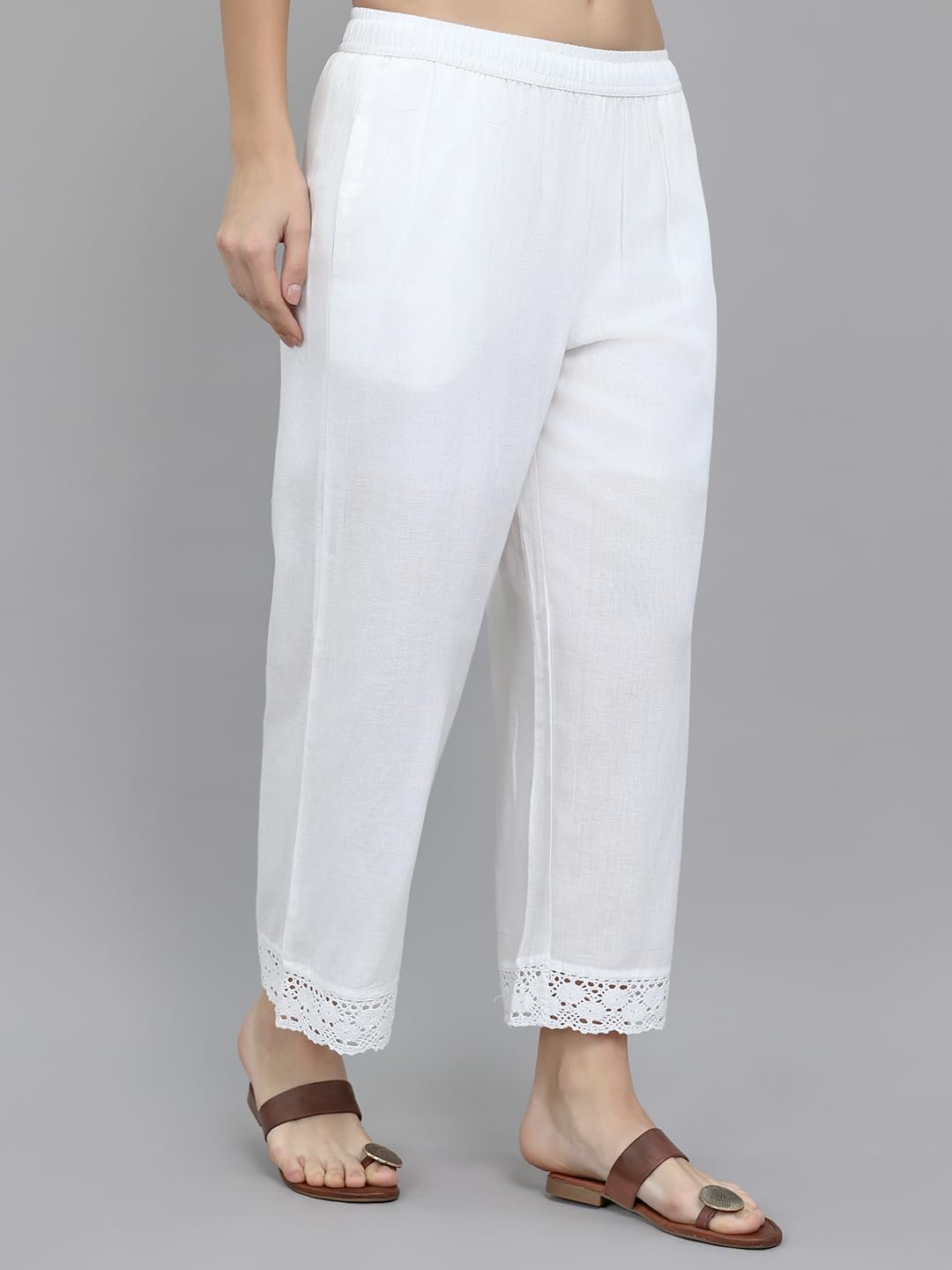 Monte Carlo Women Regular Fit Plazo |High Waist Palazzo Pants for Women | Wide Leg Trouser Pants | Relaxed Fit Pleated Trousers for Casual & Semi-Formal Wear White L