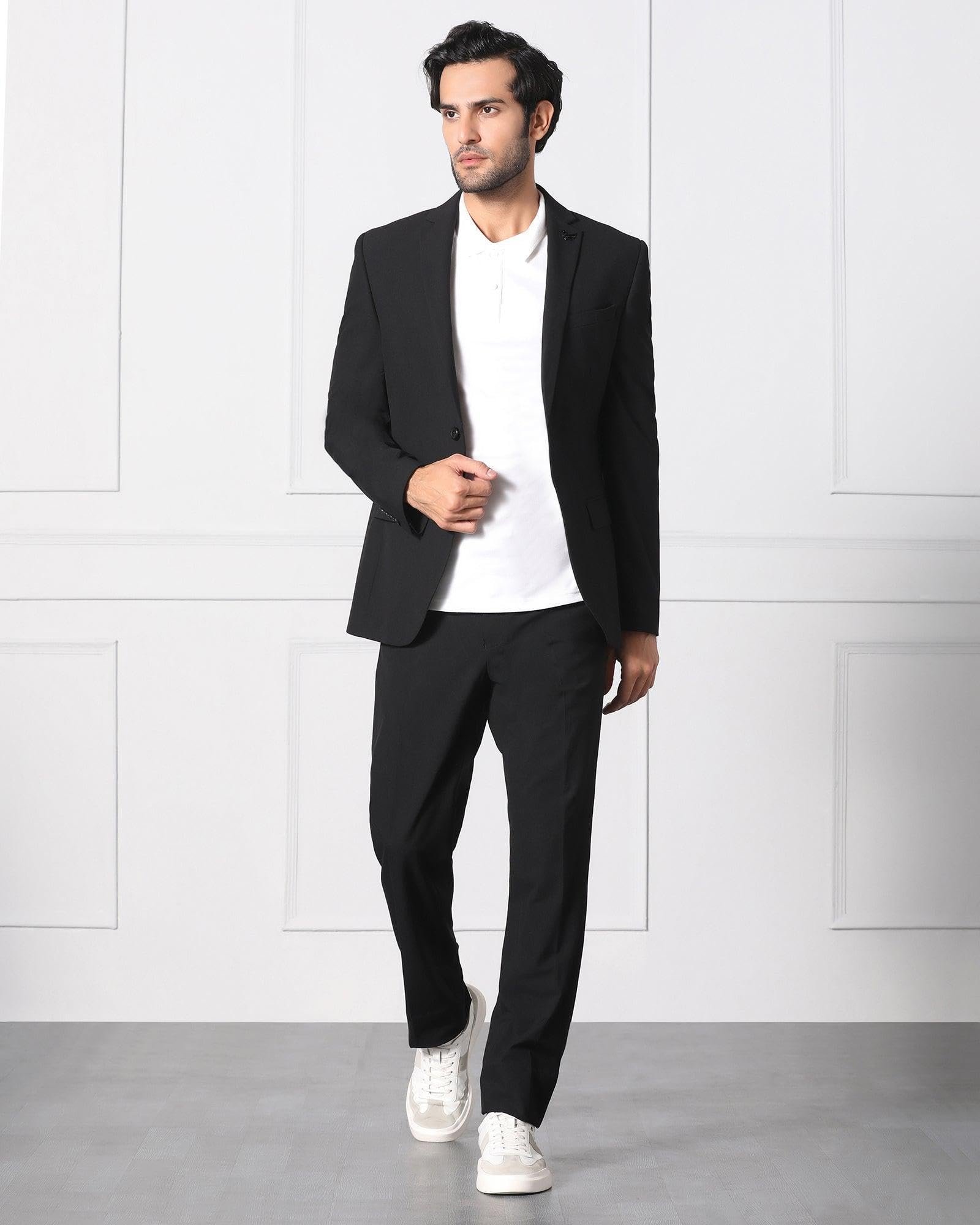 Blackberrys Men's Slim Fit Solid Black Formal Suits