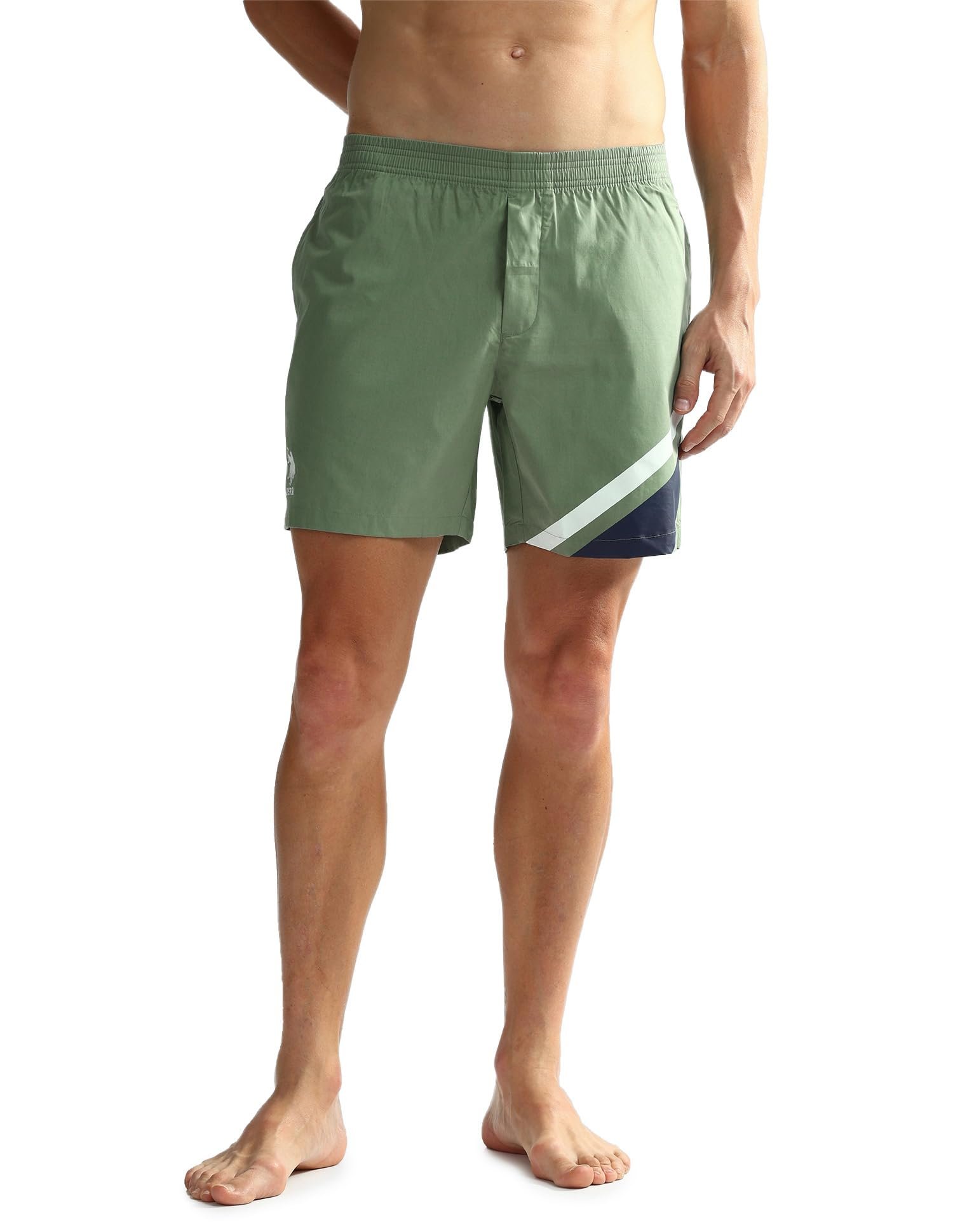 U.S. Polo ASSN.. Mens OEX06 Mid Rise Solid Outer Boxers(OEX06-PL_Hedge Green_L)