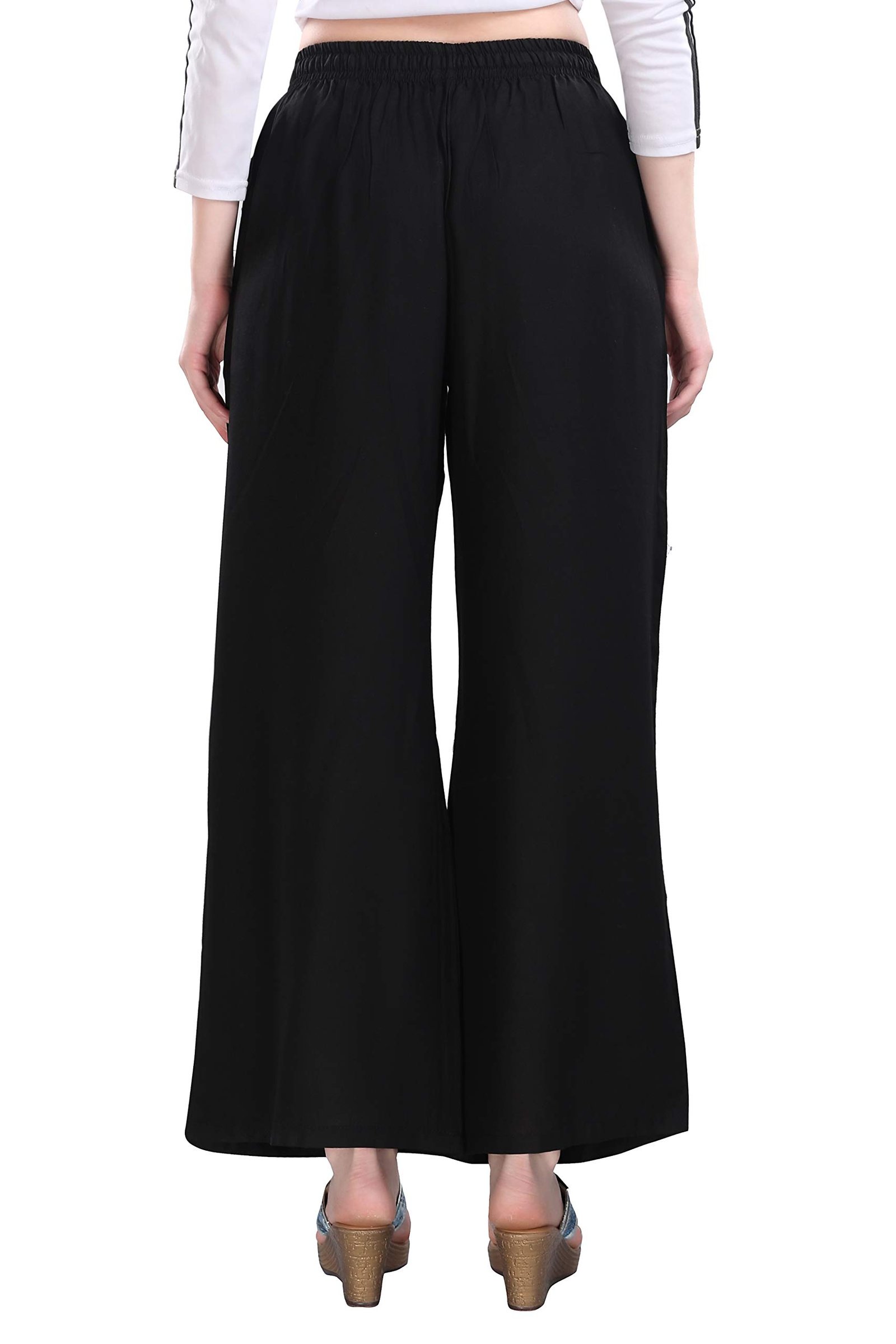 TRASA Ultra Soft Reyon Cotton Regular and Plus 7 Colour High Rise Palazzo for Womens and Girls - Black - 3XL