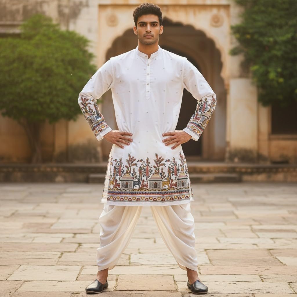 Trustous Men’s Pure Cotton Kurta Dhoti Set | Traditional Ethnic Wear for Men | Comfortable Lightweight Kurta with Dhoti | Festive, Wedding, Puja & Traditional Occasion Outfit