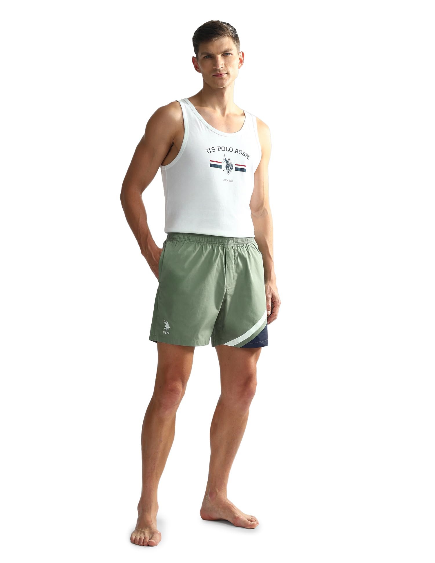 U.S. Polo ASSN.. Mens OEX06 Mid Rise Solid Outer Boxers(OEX06-PL_Hedge Green_L)