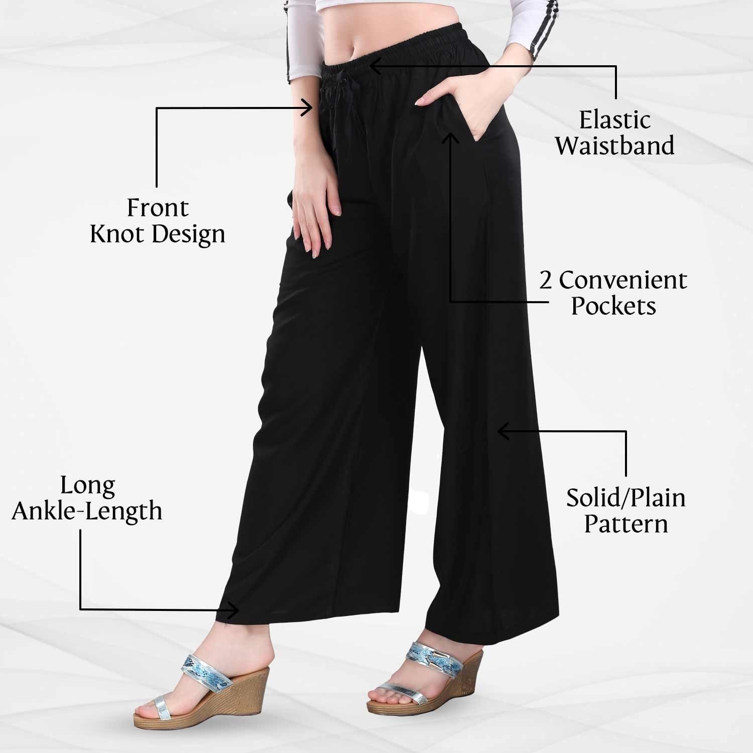 TRASA Ultra Soft Reyon Cotton Regular and Plus 7 Colour High Rise Palazzo for Womens and Girls - Black - 3XL