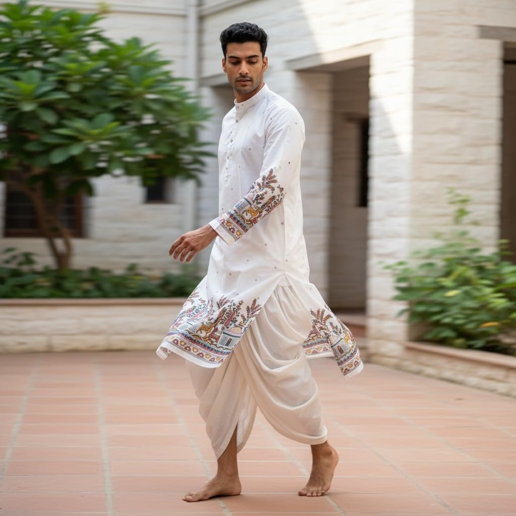 Trustous Men’s Pure Cotton Kurta Dhoti Set | Traditional Ethnic Wear for Men | Comfortable Lightweight Kurta with Dhoti | Festive, Wedding, Puja & Traditional Occasion Outfit