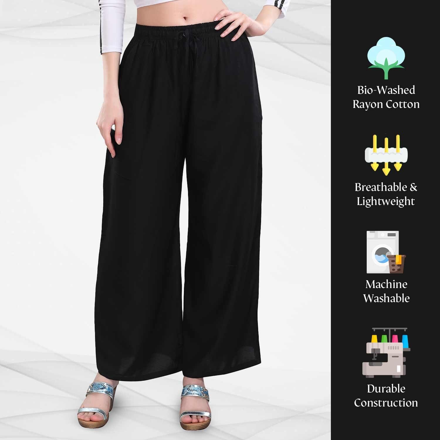 TRASA Ultra Soft Reyon Cotton Regular and Plus 7 Colour High Rise Palazzo for Womens and Girls - Black - 3XL