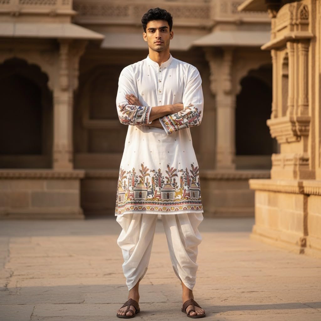 Trustous Men’s Pure Cotton Kurta Dhoti Set | Traditional Ethnic Wear for Men | Comfortable Lightweight Kurta with Dhoti | Festive, Wedding, Puja & Traditional Occasion Outfit