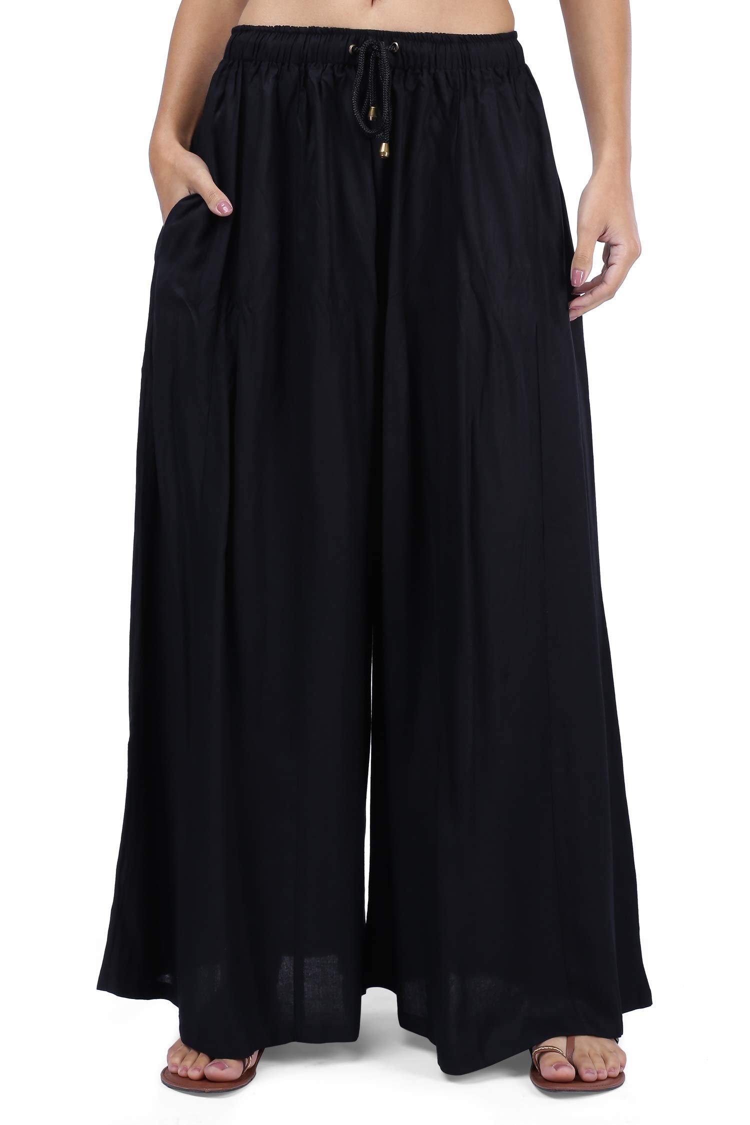 3wish Rayon Flared Palazzo Pants for Women from Ayesha Creations: Stylish White Palazzo Pants, Beige Pants, & Dhoti-Inspired Designs - Perfect for Versatile Fashion Trends Women Love - Colour Black