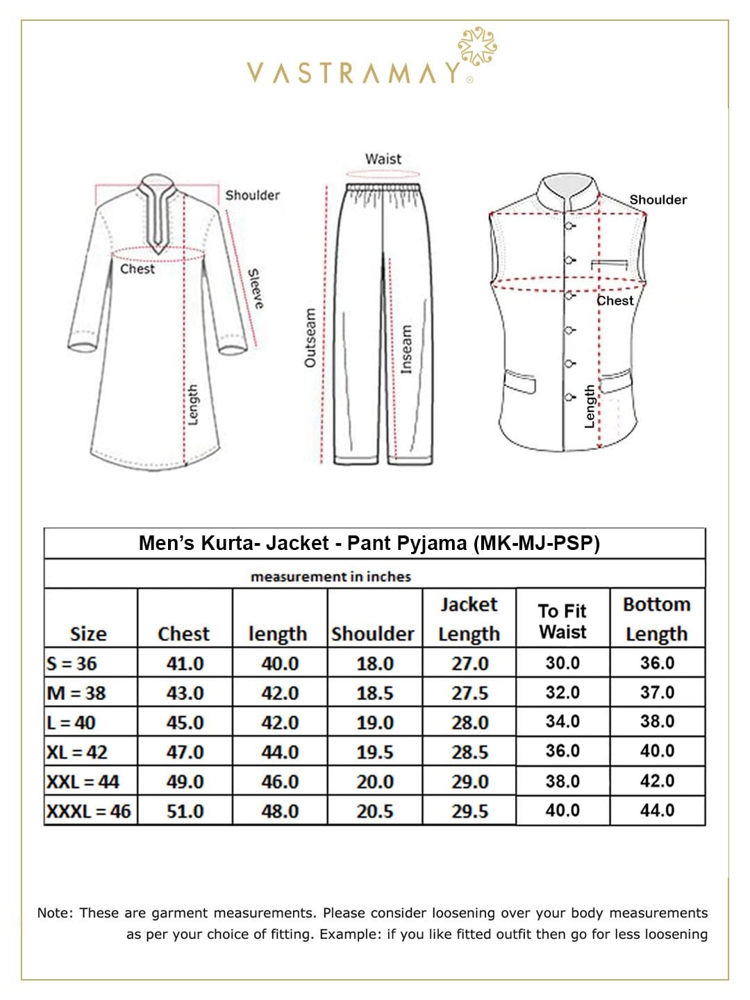 VASTRAMAY Shvaas Leaf Pattern Cotton Printed Nehru Jacket with Kurta and Pyjama Set Elegant Ethnic Wear for Men, 40