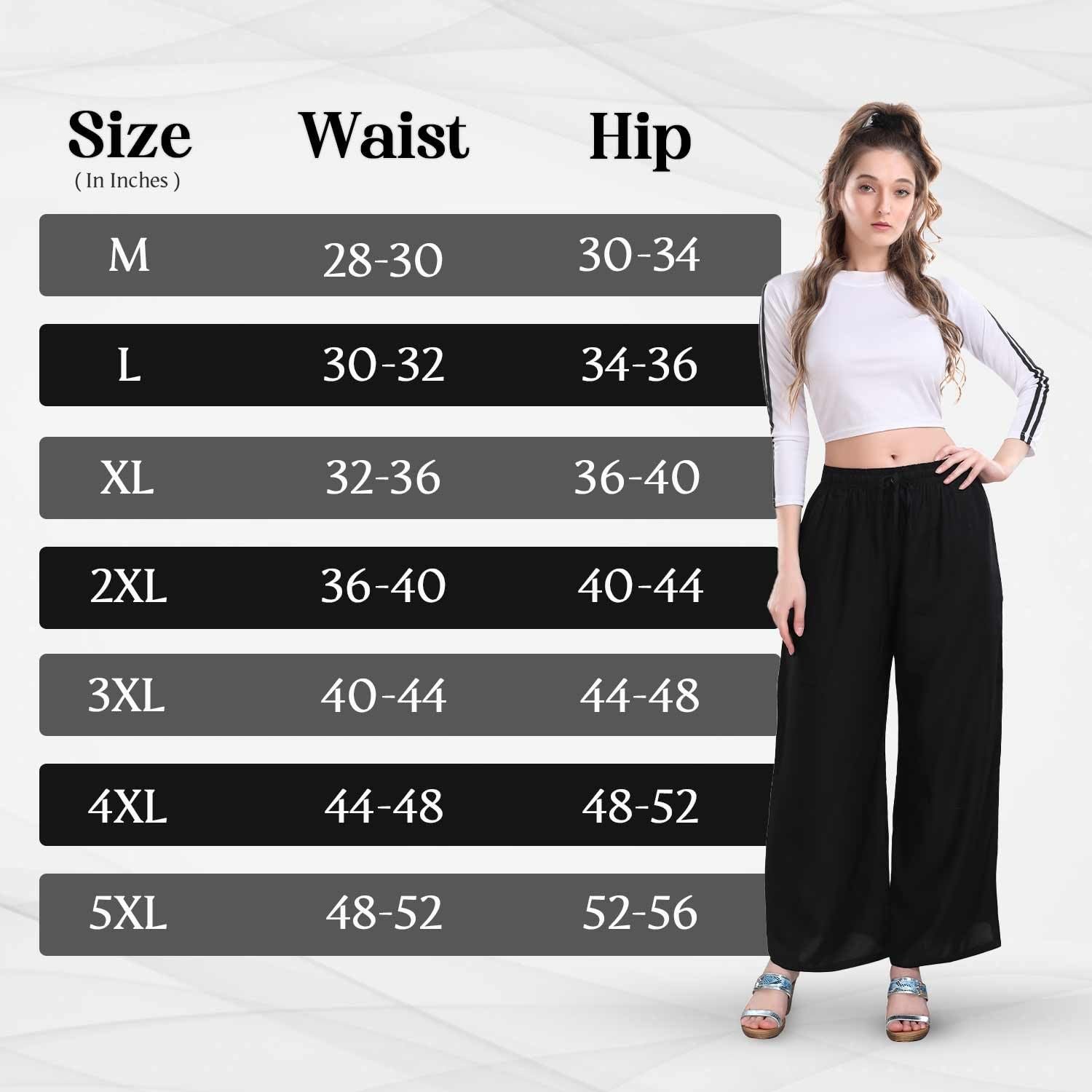 TRASA Ultra Soft Reyon Cotton Regular and Plus 7 Colour High Rise Palazzo for Womens and Girls - Black - 3XL