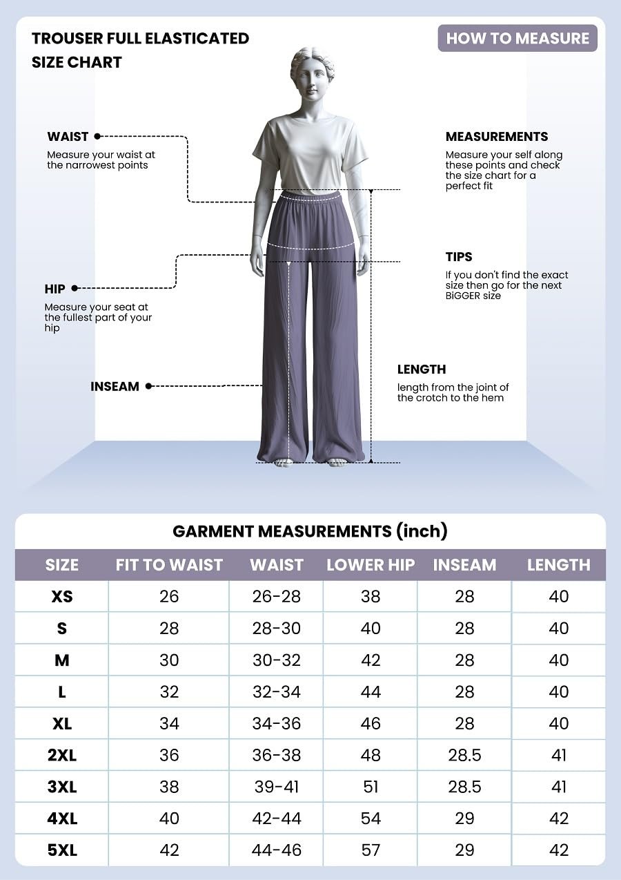 Leriya Fashion Trousers for Women | Cotton Ethnic Palazzo Pants with Lace Embroidery | Elastic Waist Wide Leg Casual Women Trousers | Comfortable Summer Woman Trouser Pants
