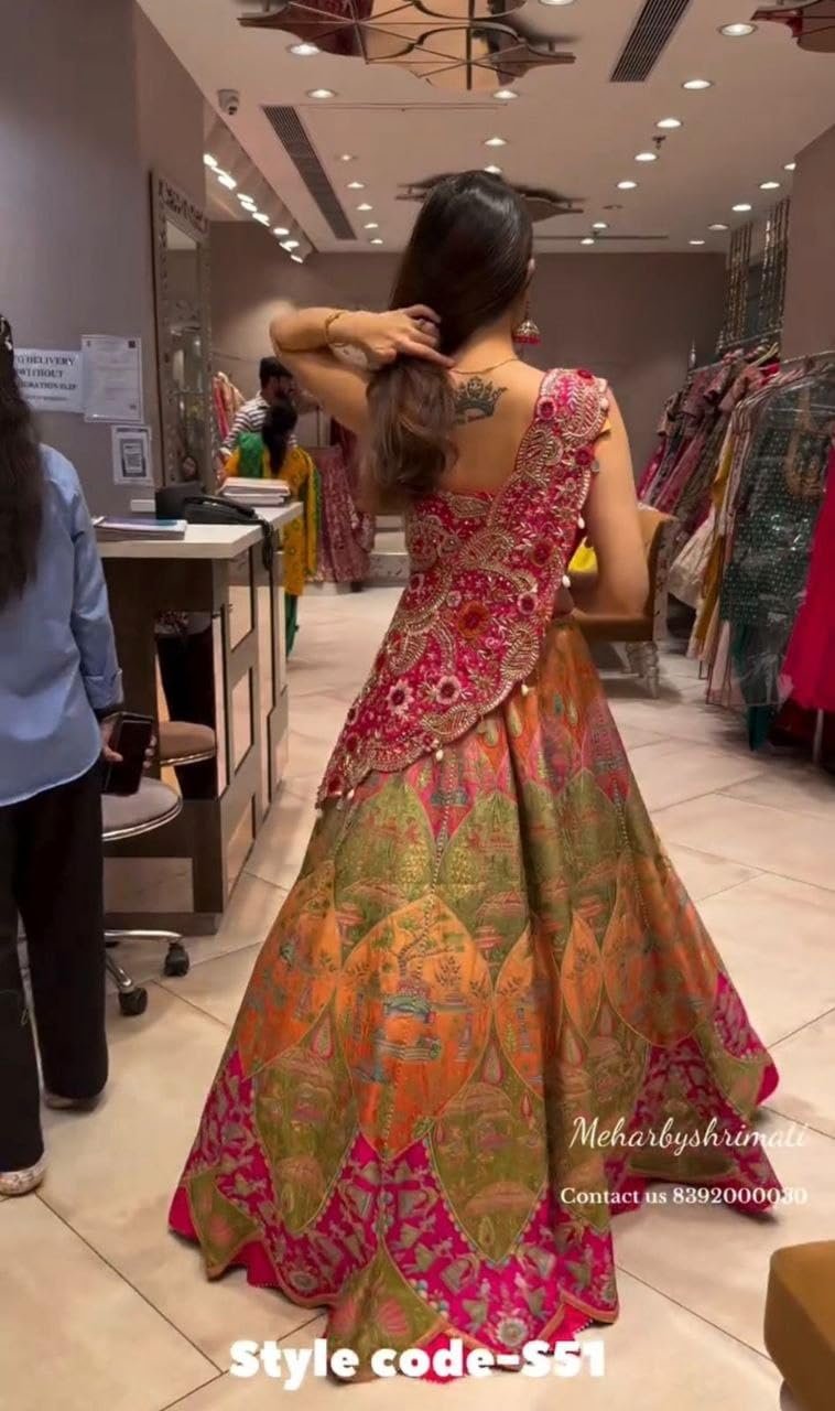 Lehenga Choli For Women Style Saree with Embroidery Sequins work Blouse Ready to Wear Party Outfit Indo-Western chaniya choli heavy dhoti style set (C3)