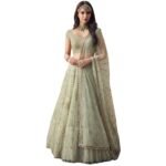 JIHU CULTURE Pista Green Soft Net Embroidery Work Semi Sttiched Lehenga Choli Set For Women