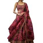 JIHU CULTURE Pink Organza Zari Sequence Embroidery Work Semi-Sttiched Lehenga Choli Set For Women