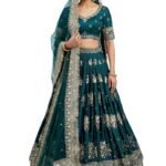 IYALAFAB WOMEN'S Crepe Trending Designer Semi-Stitched Lehenga Choli Set for Women | Dupatta & Unstitched Blouse | Wedding Outfit (SF201535 Dark Green free-size)