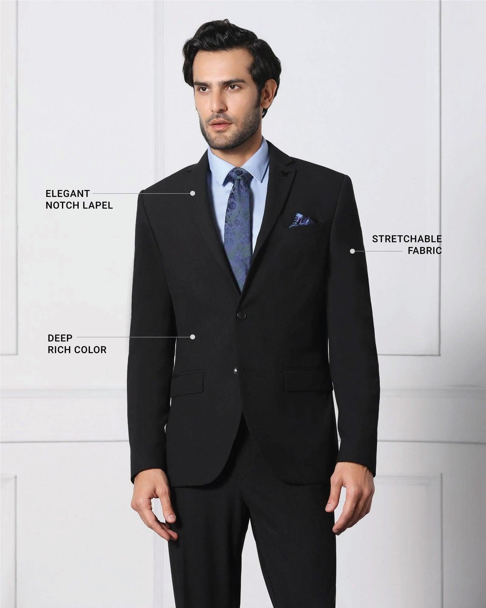 Blackberrys Men's Slim Fit Solid Black Formal Suits
