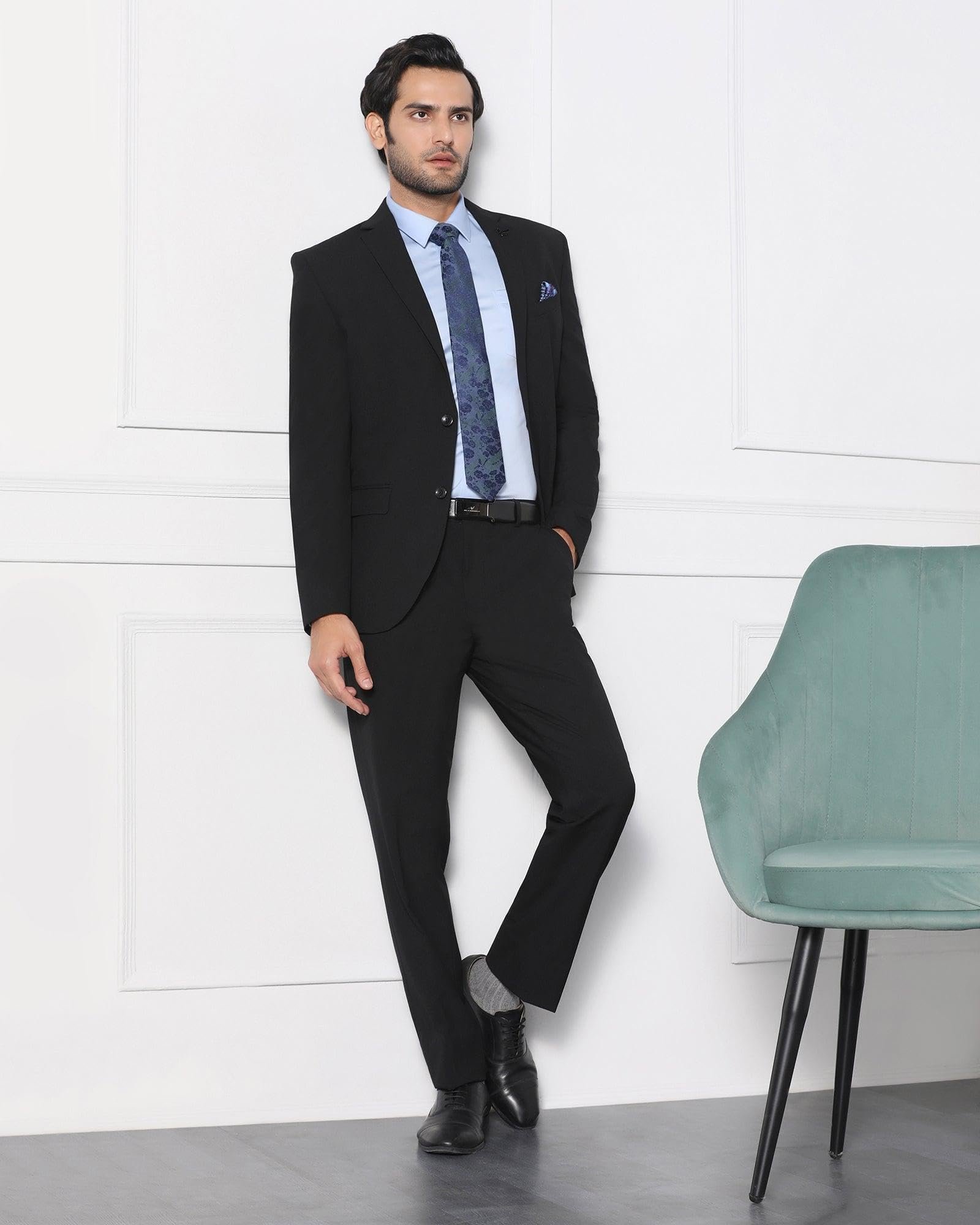 Blackberrys Men's Slim Fit Solid Black Formal Suits