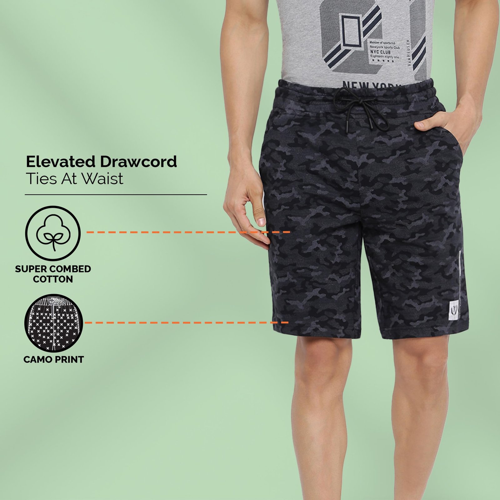 Van Heusen Men's Shorts (IHESH1VSBK70015_Black_L_Black_L)