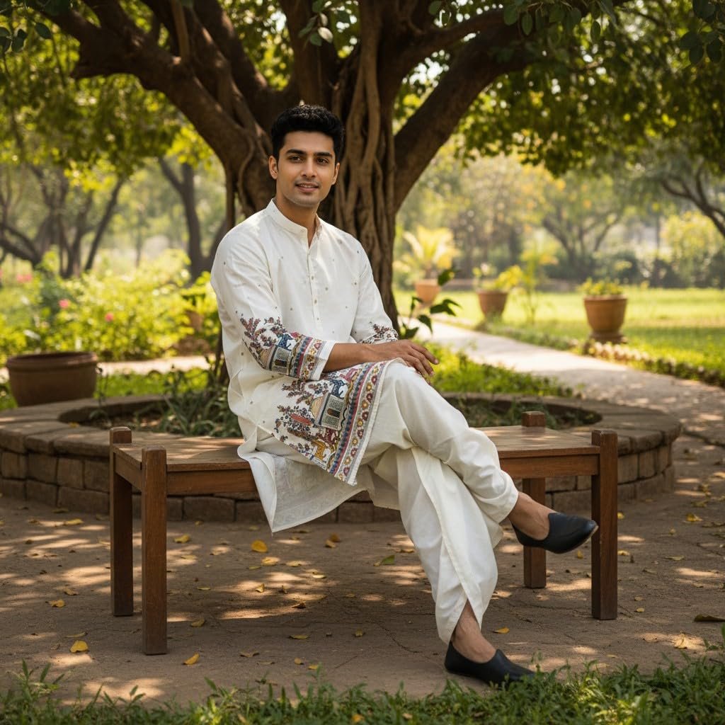Trustous Men’s Pure Cotton Kurta Dhoti Set | Traditional Ethnic Wear for Men | Comfortable Lightweight Kurta with Dhoti | Festive, Wedding, Puja & Traditional Occasion Outfit