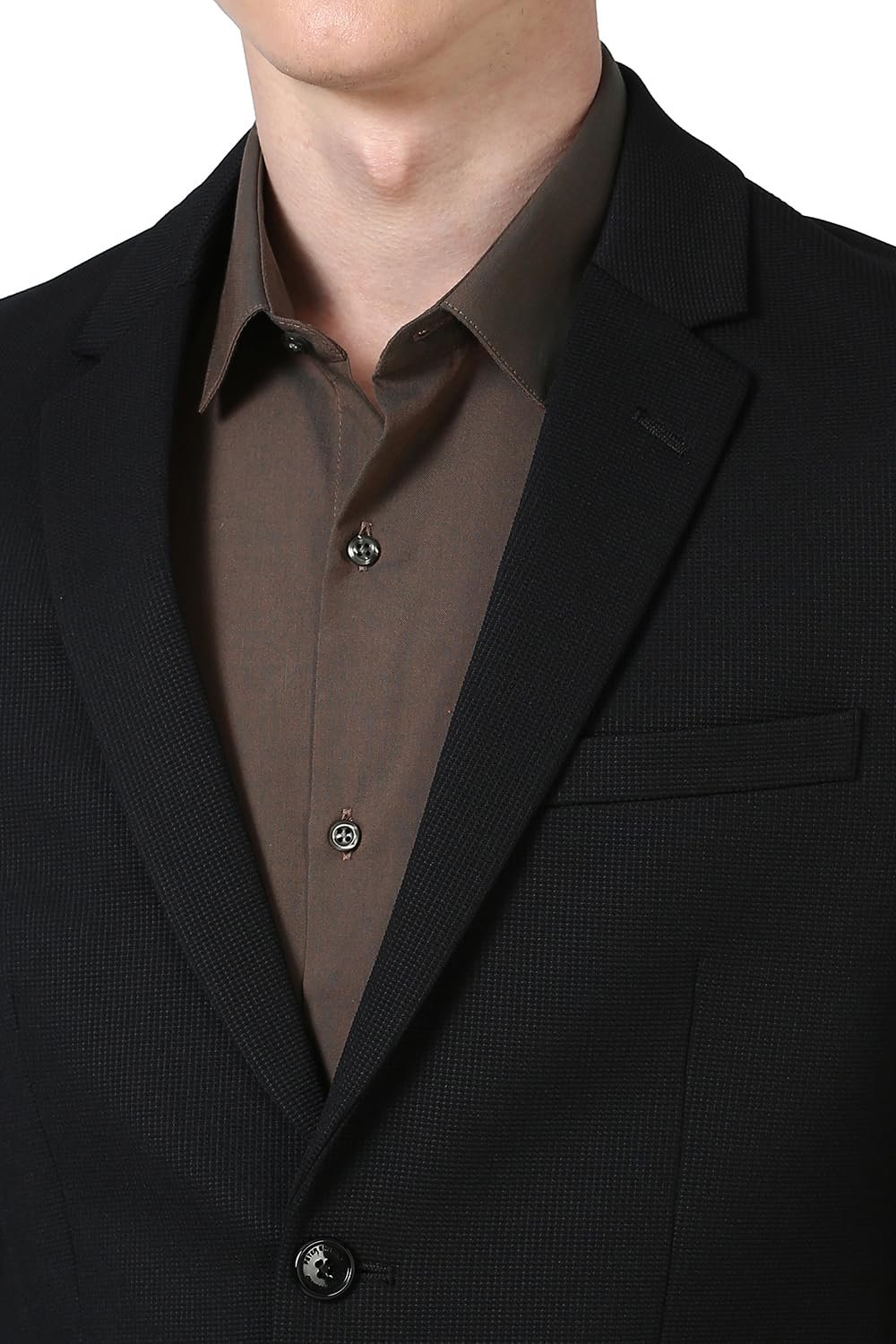 Peter England Men Black Textured Slim Fit Formal Blazer