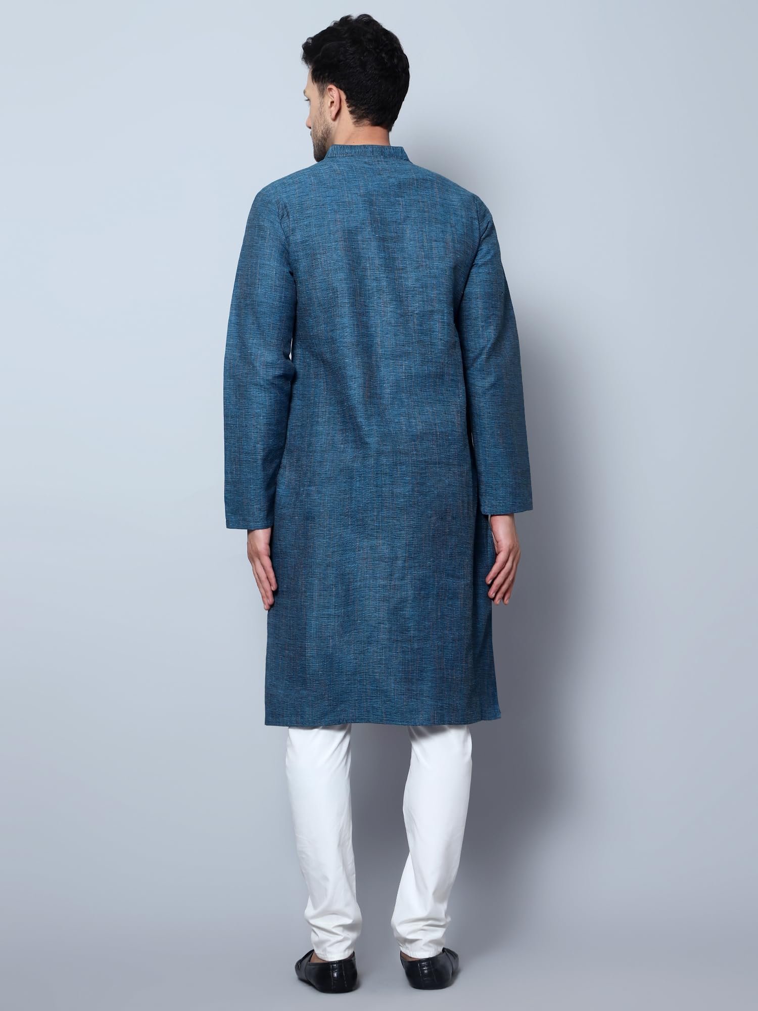LATEST CHIKAN Men's Cotton Regular Fit Textured Long Kurta Full Sleeves - Casual Ethnic Wear -LK-DBL-F-42 Firozi