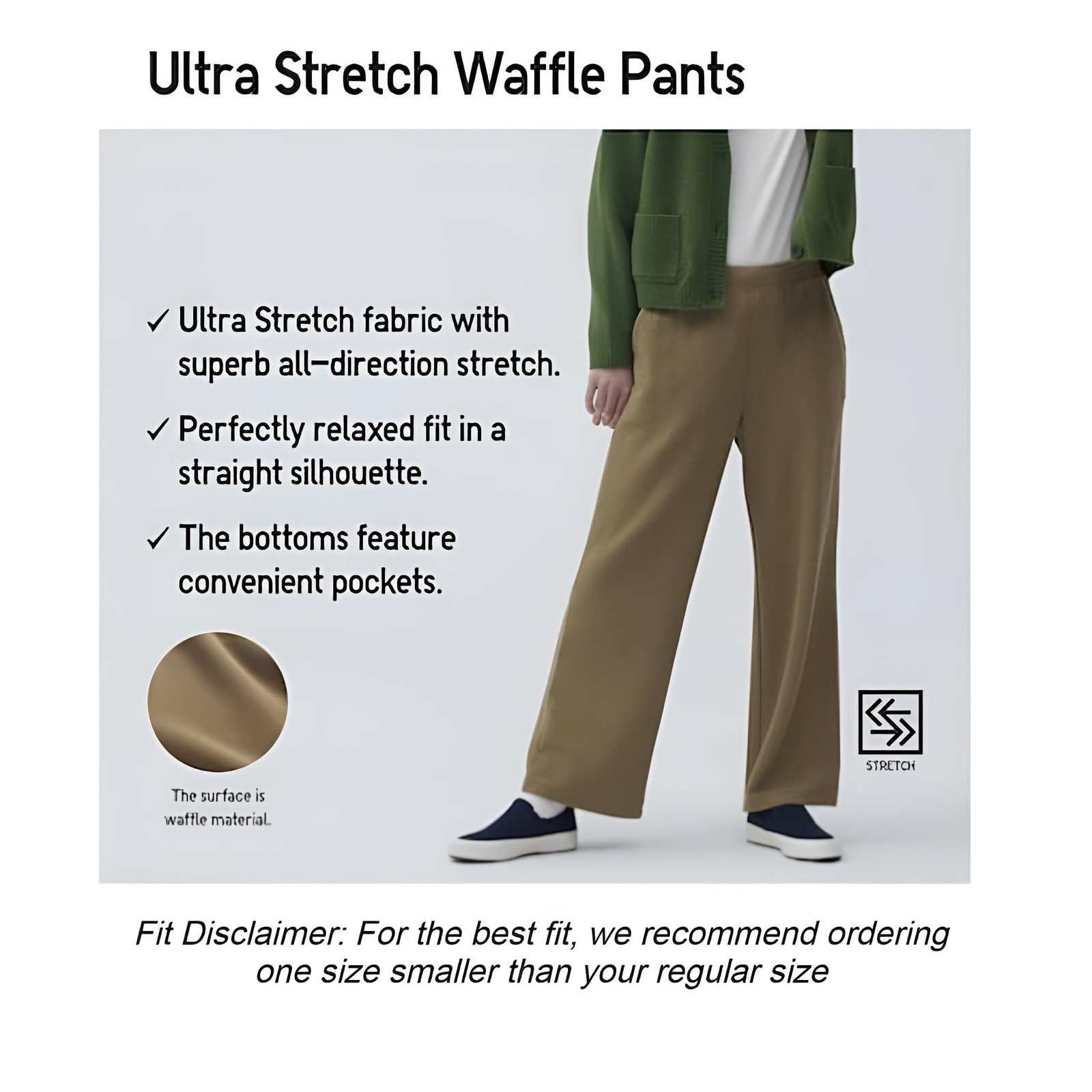 Alan Jones Clothing Women Mid Rise Ultra Stretch Waffle Straight Pants | Casual Comfort Fit (Green_M)