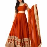 Women's Rust Orange Designer Lehenga Choli with Dupatta | Georgette Embroidered Sequence Work Semi Stitched Wedding Lehenga for Women | Party Wear Festive Ethnic Outfit