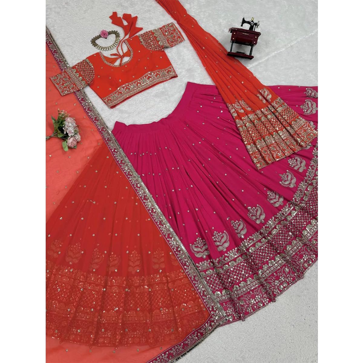 IYALAFAB WOMEN'S Georgette Trending Designer Semi-Stitched Lehenga Choli Set for Women | Dupatta & Unstitched Blouse | Wedding Outfit (SF201546 Metallic free-size)