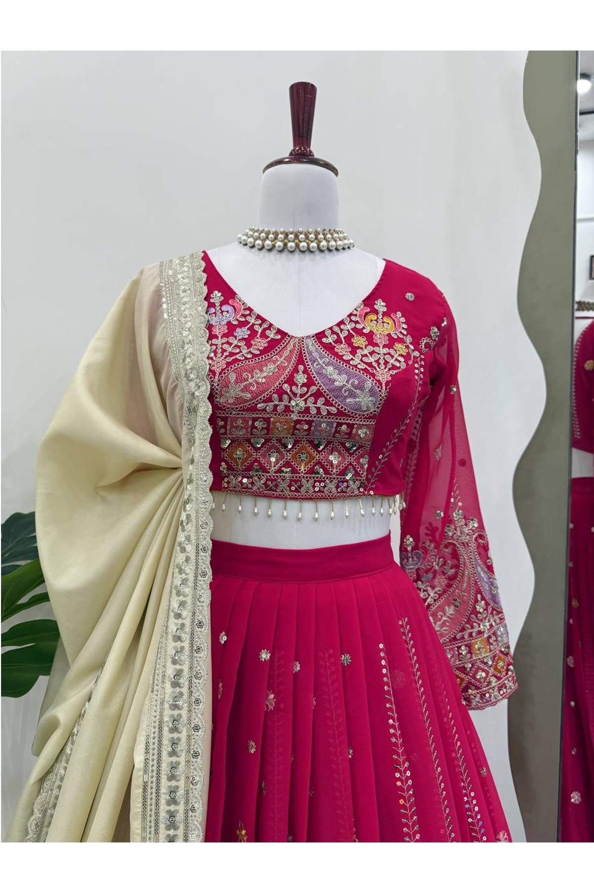 IYALAFAB WOMEN'S Georgette Trending Designer Semi-Stitched Lehenga Choli Set for Women | Dupatta & Unstitched Blouse | Wedding Outfit (SF201547 Beige free-size)