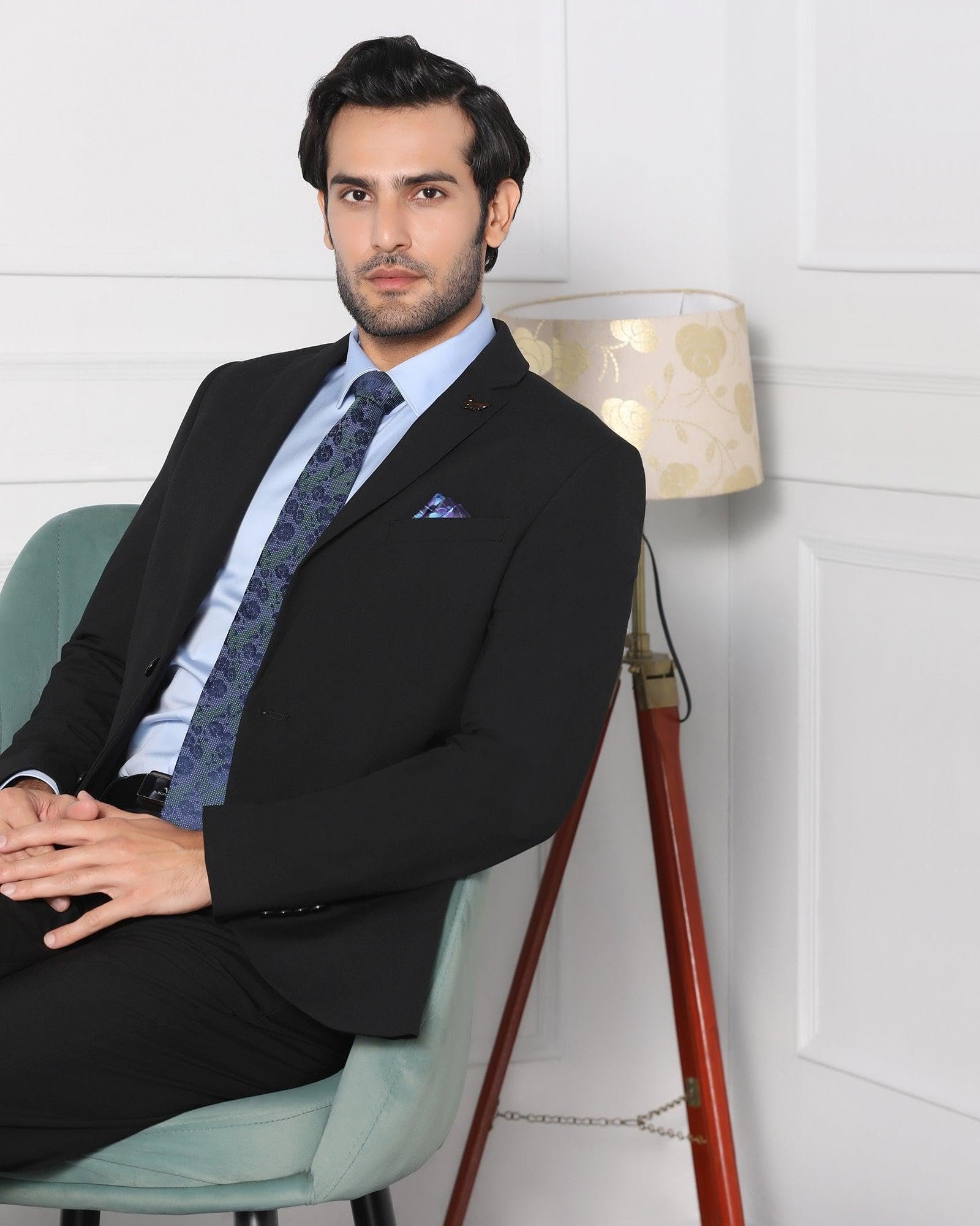 Blackberrys Men's Slim Fit Solid Black Formal Suits