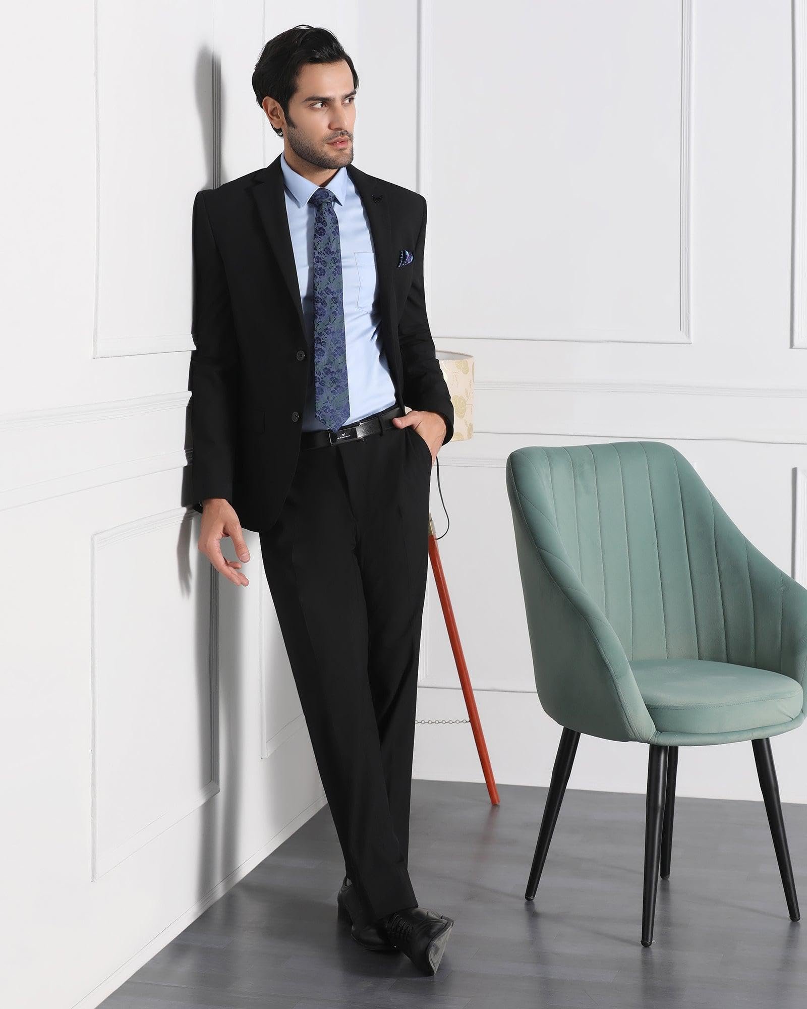 Blackberrys Men's Slim Fit Solid Black Formal Suits