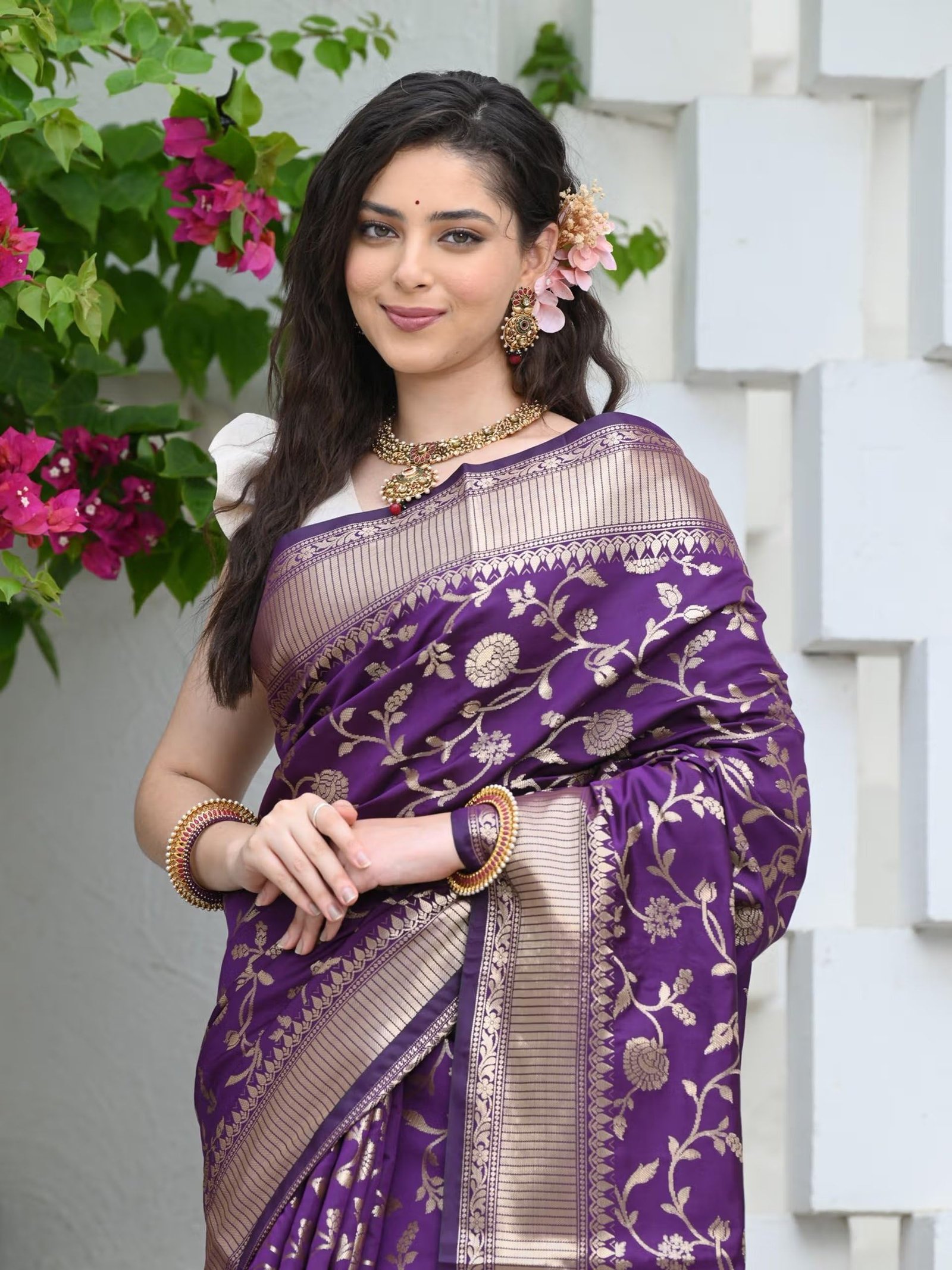 Sugathari Women's Banarasi Saree Pure Kanjivaram Silk Saree Soft new ladies 2023 Design Wear Pattu Sarees Latest Party Sari collections With Blouse Piece for Wedding sadi (SAN PARI-182 PURPLE)