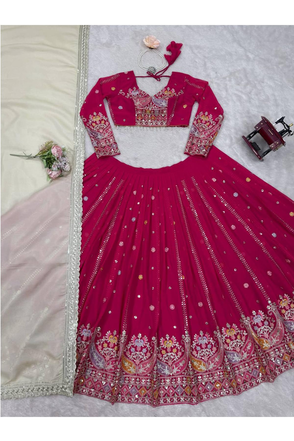 IYALAFAB WOMEN'S Georgette Trending Designer Semi-Stitched Lehenga Choli Set for Women | Dupatta & Unstitched Blouse | Wedding Outfit (SF201547 Beige free-size)