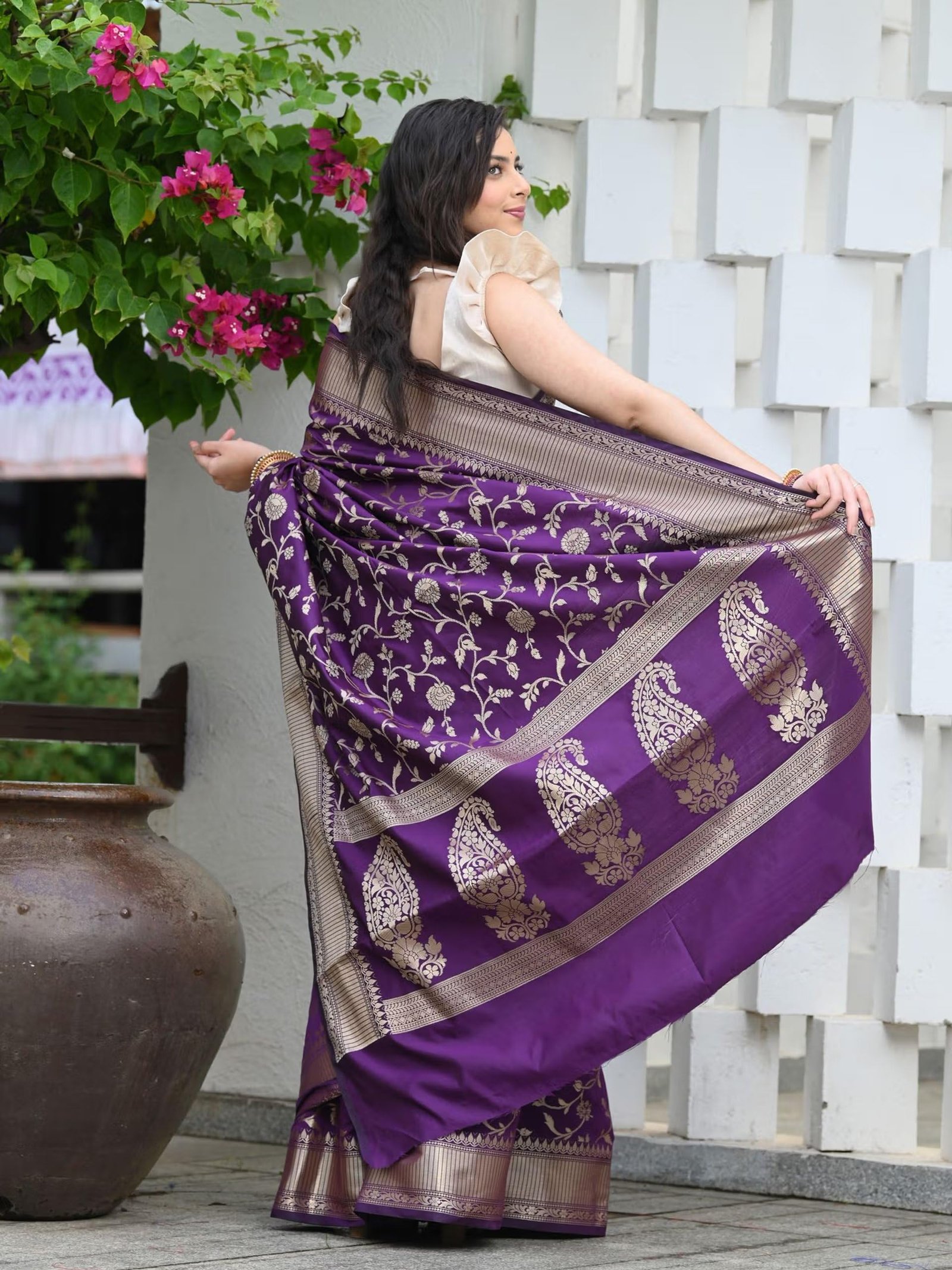 Sugathari Women's Banarasi Saree Pure Kanjivaram Silk Saree Soft new ladies 2023 Design Wear Pattu Sarees Latest Party Sari collections With Blouse Piece for Wedding sadi (SAN PARI-182 PURPLE)