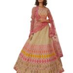 FUSIONIC Modish Beige Foil Mirror Organza Lehenga Choli For Women