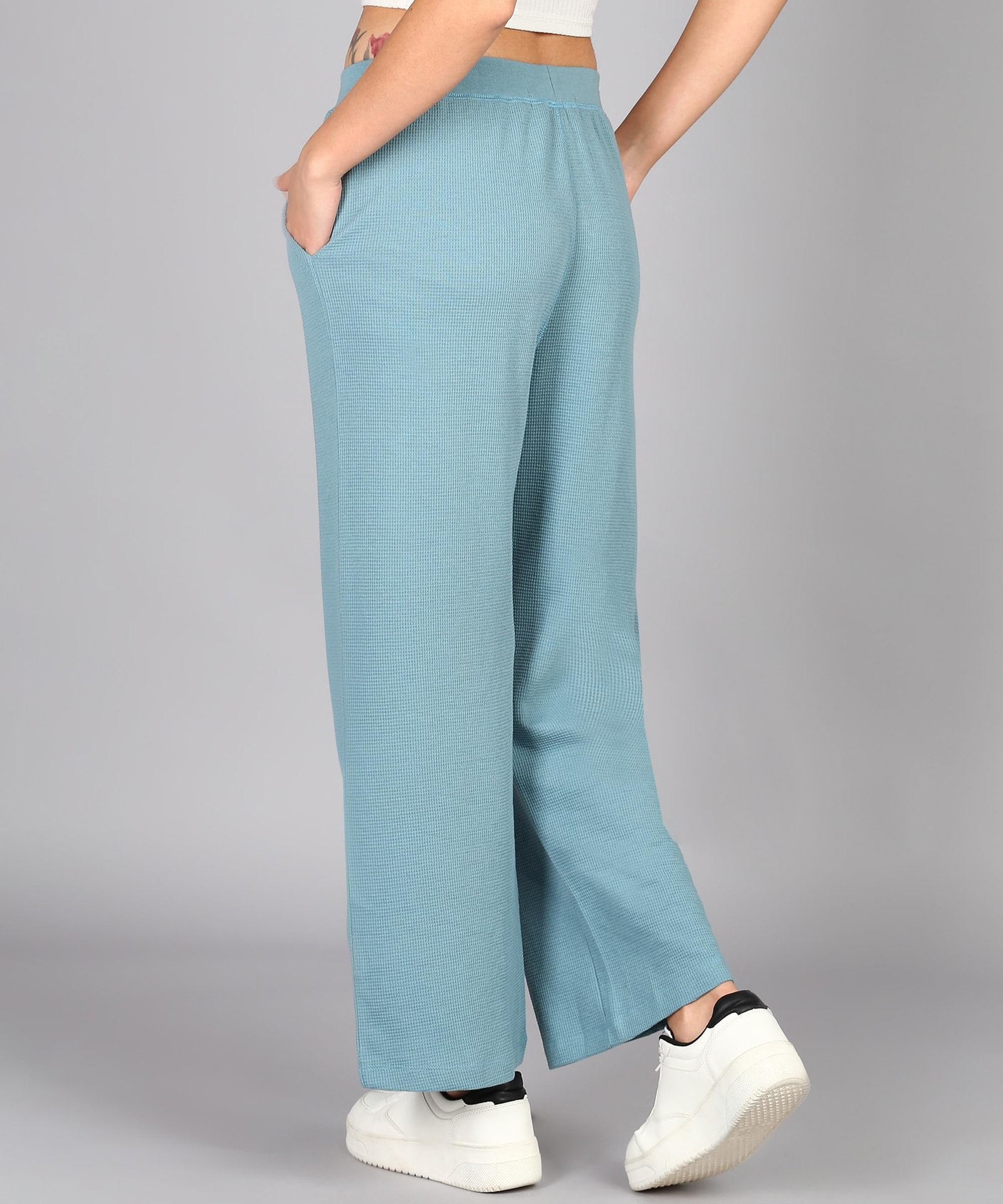 Alan Jones Clothing Women Mid Rise Ultra Stretch Waffle Straight Pants | Casual Comfort Fit (Green_M)