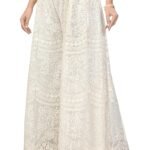 Zeny Creation Women Chikankari Embroidered Wide Leg Palazzo Pants for Women (in, Alpha, 3XL, Regular, Off White)