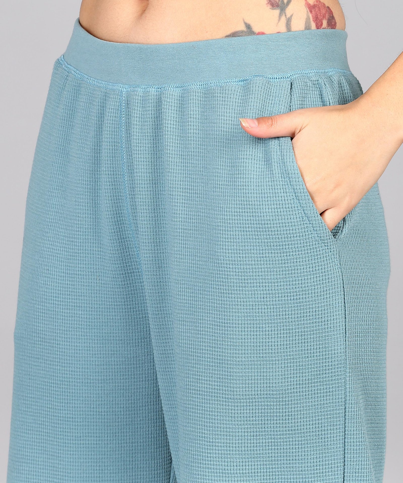 Alan Jones Clothing Women Mid Rise Ultra Stretch Waffle Straight Pants | Casual Comfort Fit (Green_M)