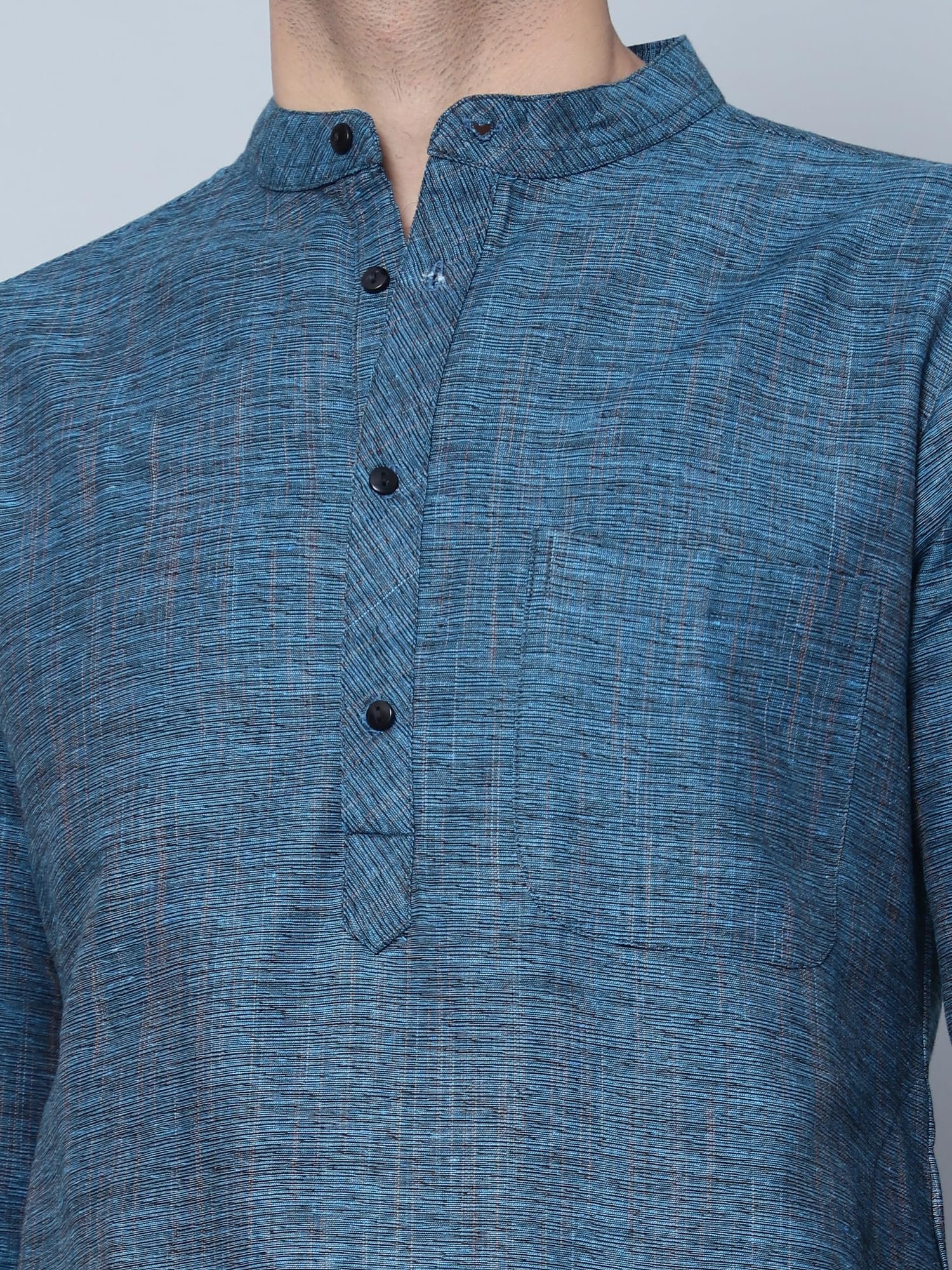LATEST CHIKAN Men's Cotton Regular Fit Textured Long Kurta Full Sleeves - Casual Ethnic Wear -LK-DBL-F-42 Firozi